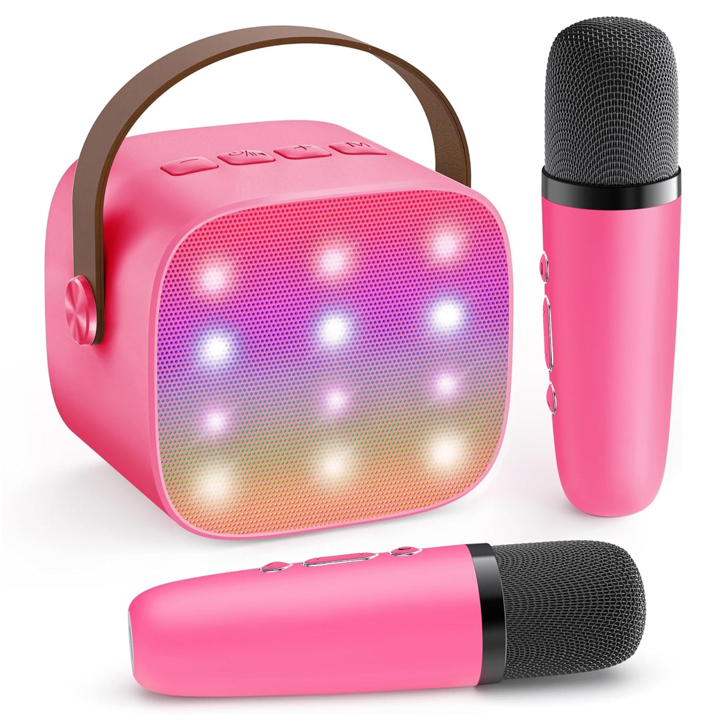 YLL Mini Karaoke Machine for Kids Adults, Portable Bluetooth Speaker with 2 Wireless Microphones, Trendy Birthday Gifts Toys for Girls Ages 3, 4, 5, 6, 7, 8, 9, 10+ Years Old Home Family Party (P-ink)
