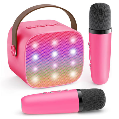 YLL Mini Karaoke Machine for Kids Adults, Portable Bluetooth Speaker with 2 Wireless Microphones, Trendy Birthday Gifts Toys for Girls Ages 3, 4, 5, 6, 7, 8, 9, 10+ Years Old Home Family Party (P-ink)