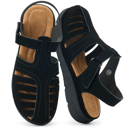 Womens Summer Flat Sandals: Comfortable Closed Toe Dressy Flats Sandals Ankle Strap Casual Outdoor Fisherman Walking Sandal