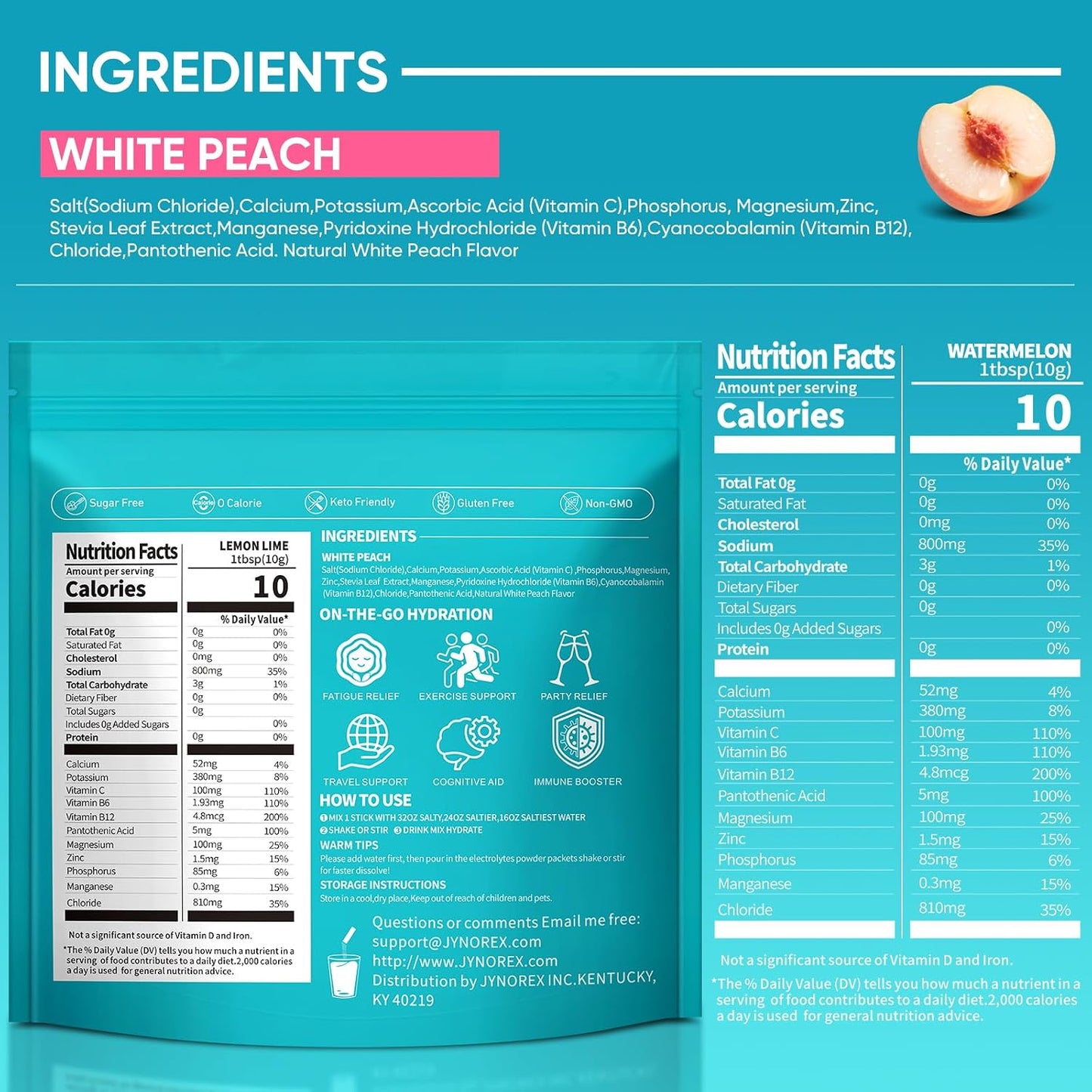 Electrolytes Powder Packets Sugar Free, 30 Sticks High Sodium Hydration Packets, Electrolyte Drink Mix with Lemon Lime Watermelon Peach Berry Kiwi Tropical Punch Lychee Cranberry, 10.5OZ