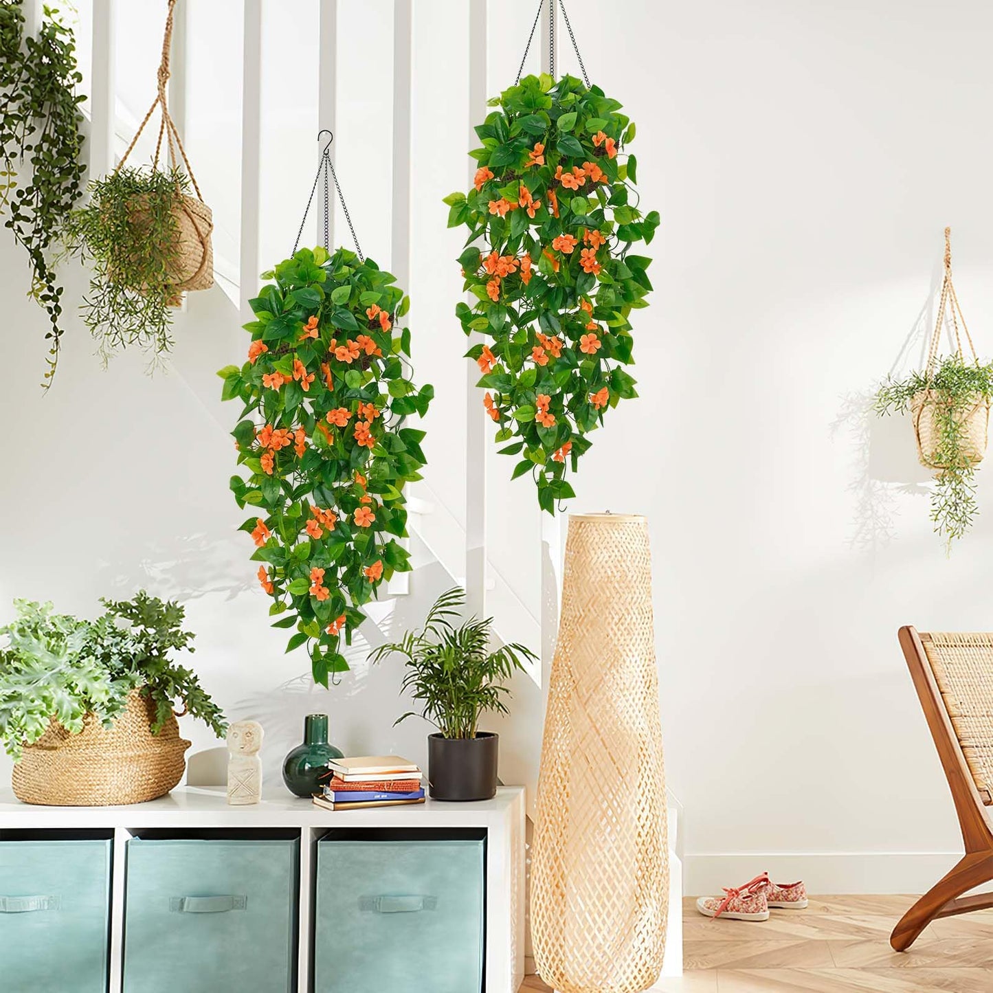 BLEUM CADE Fake Hanging Plants, 2pcs Artificial Pothos Vines Faux Plants Greenery for Wall Home Living Room Office Indoor Outdoor Decor (No Baskets)