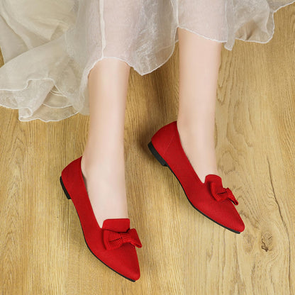 Flats for Women Mesh Ballet Flats with Bow Pointed Toe Comfortable Dressy Knit Breathable for Work Office