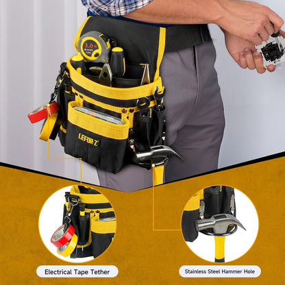 Tool Belt,Magnetic Tool Pouch,14-Pockets Tool Belts for Men,Detachable & Adjustable Tool Pouch belt for Electrician,Carpenter,Construction,Work Apron,Utility Belt,Black-Yellow