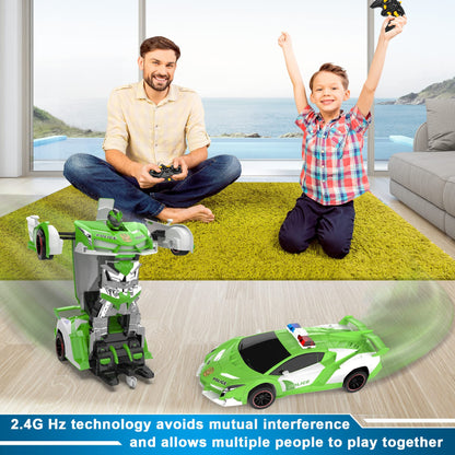 FDJ Remote Control Car - Transform Toys Car Robot, One Button Deformation to Robot with Flashing Light, 2.4Ghz 1:18 Scale Transforming Police Car Kids Toys with 360 Degree Rotating, Girls Boys Toys