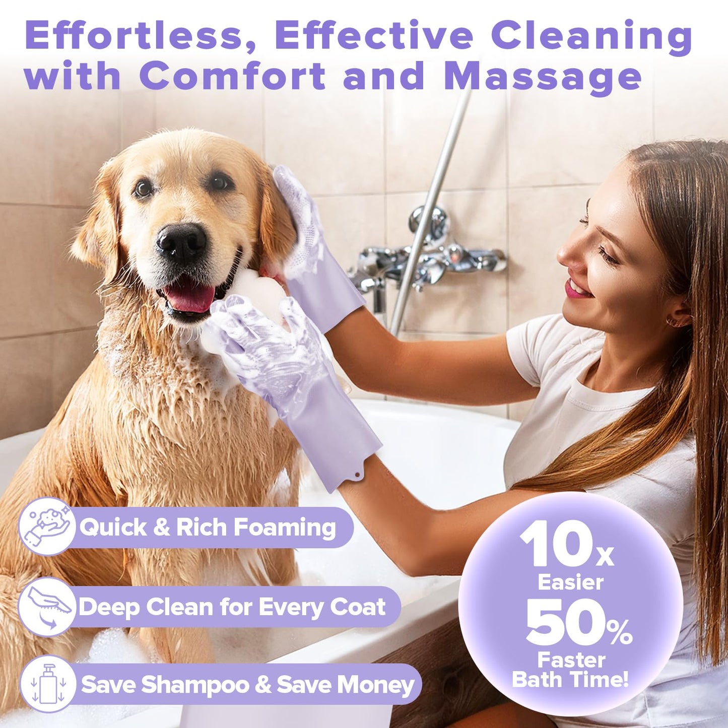 6PCS Grooming & Bath Supplies for Dogs, Cats | Dog Washing Gloves | Dog Bath Brush | Dog Shower Brush | Pet Grooming Gloves | Dog Grooming kit | Pet Supplies for Showerhead & Sprayer (Navy Blue)