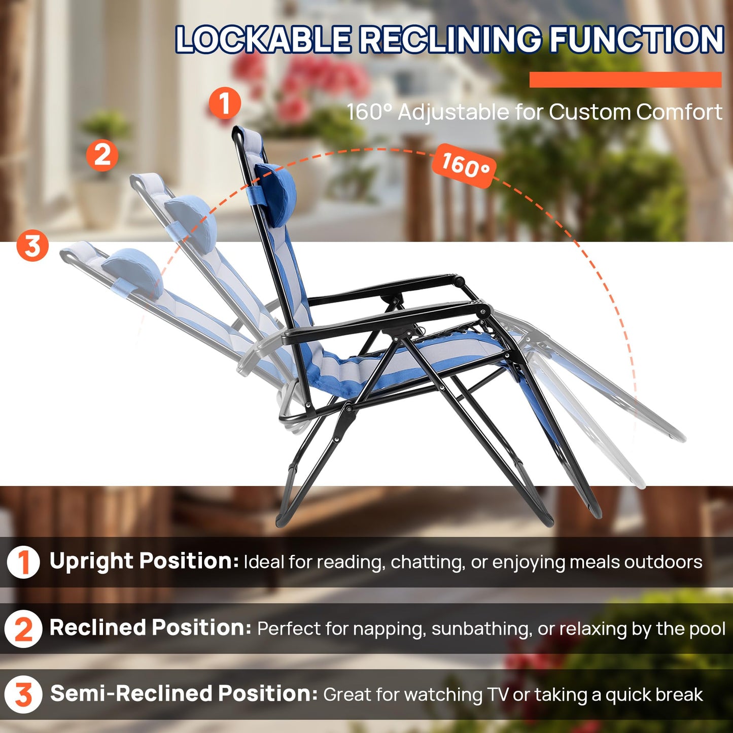 Alpen Zero Gravity Lounge Chair Set of 2, Patio Chair Folding Lounge Chairs for Outside, Portable Camping Chairs with Pillow and Cup Holder, Outdoor Recliner for Beach Outdoor Camping, Black