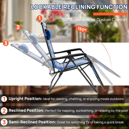 Alpen Zero Gravity Lounge Chair Set of 2, Patio Chair Folding Lounge Chairs for Outside, Portable Camping Chairs with Pillow and Cup Holder, Outdoor Recliner for Beach Outdoor Camping, Black
