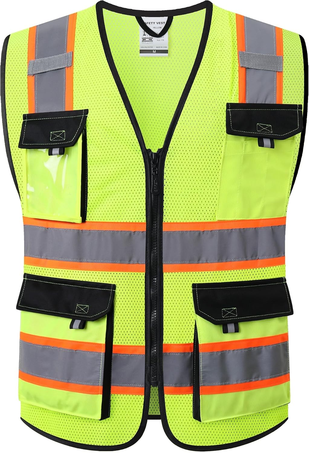 JKSafety Hi Vis Reflective Safety Vests for Men Women High Visibility Vest with Pockets Mesh Fabric Construction Safety Apparel Neon Vest for Work (220-Yellow L)