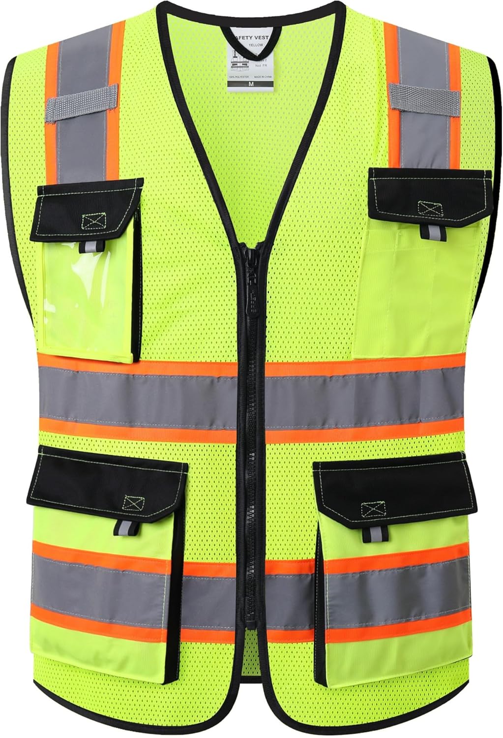 JKSafety Hi Vis Reflective Safety Vests for Men Women High Visibility Vest with Pockets Mesh Fabric Construction Safety Apparel Neon Vest for Work (220-Yellow L)