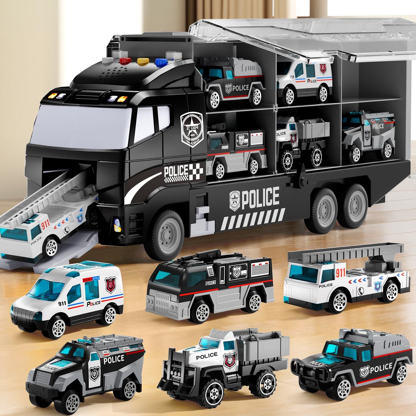 NIPLOOOW Toddler Boys Construction Truck Vehicle Toy Set with Play Mat and Die-Cast Toy Car, Transport Carrier Truck for Kids 3-5, Birthday Gifts Toys for 3-8 Year Old Boys