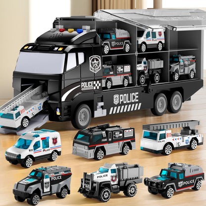 NIPLOOOW Toddler Boys Construction Truck Vehicle Toy Set with Play Mat and Die-Cast Toy Car, Transport Carrier Truck for Kids 3-5, Birthday Gifts Toys for 3-8 Year Old Boys