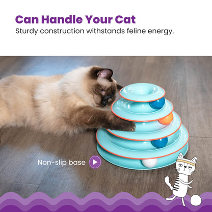 Catstages Tower of Tracks Cat Toy – 3-Level Track Tower with 6 Balls, Interactive Cat Toy for Indoor Enrichment
