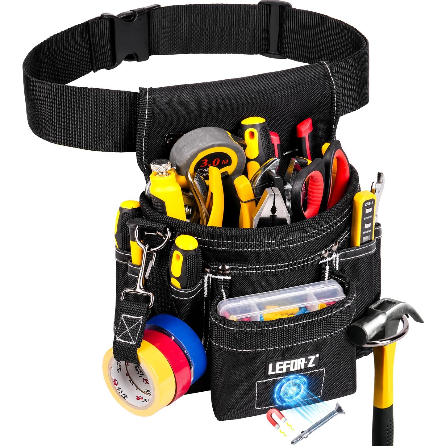 Tool Belt,Magnetic Tool Pouch,14-Pockets Tool Belts for Men,Detachable & Adjustable Tool Pouch belt for Electrician,Carpenter,Construction,Work Apron,Utility Belt,Black-Yellow