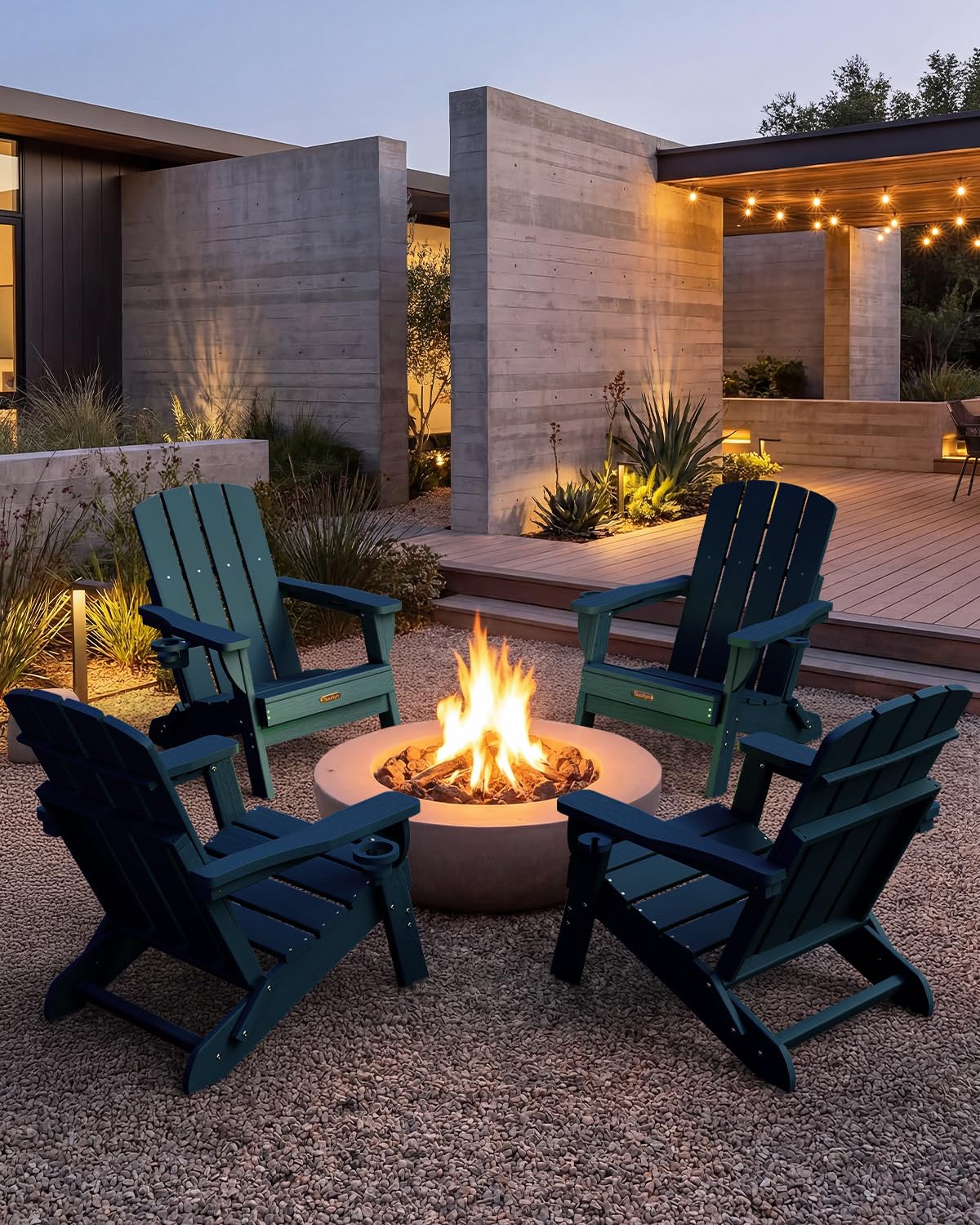 Folding Adirondack Chair, HDPE Adirondack Chairs with 2 Cup Holder, Plastic All-Weather Fire Pit Chairs, Outdoor Lawn Chair for Patio Garden (Grey)