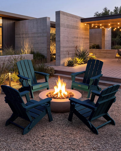 Folding Adirondack Chair, HDPE Adirondack Chairs with 2 Cup Holder, Plastic All-Weather Fire Pit Chairs, Outdoor Lawn Chair for Patio Garden (Grey)