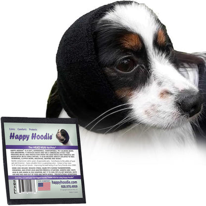 Happy Hoodie The Original Dog & Cat Calming Band - American Brand - Anxiety Relief/Noise Protection - Grooming - Thunder - Fireworks (Large, Black) - Since 2008