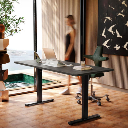 HUANUO 32" Small Electric Standing Desk Adjustable Height, 4 Memory Height Settings, Sit Stand Up Desk for Home Office & Computer Workstation, LightWalnut