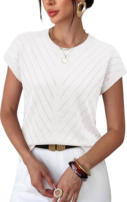 WIHOLL Womens Summer Tops Short Sleeve Sweater Work Office Business Casual Outfits Fashion Clothing