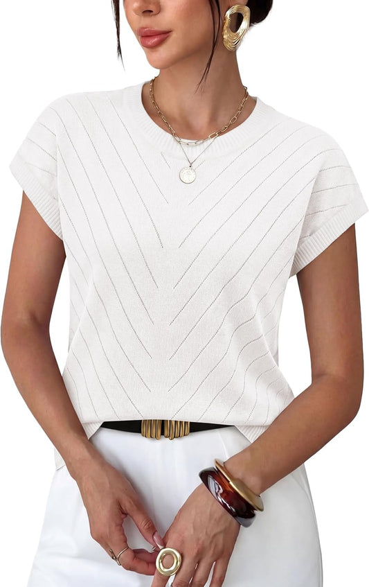 WIHOLL Womens Summer Tops Short Sleeve Sweater Work Office Business Casual Outfits Fashion Clothing
