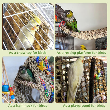 Bird Seagrass Mat 30 x 7 Inch Parrot Natural Seagrass Woven Net Hammock Parakeet Climbing Rope Ladder Mat Chew Toys Cage Accessories for Pigeon Macaw Cockatiel Conure Cockatoo Rat Bearded Dragon
