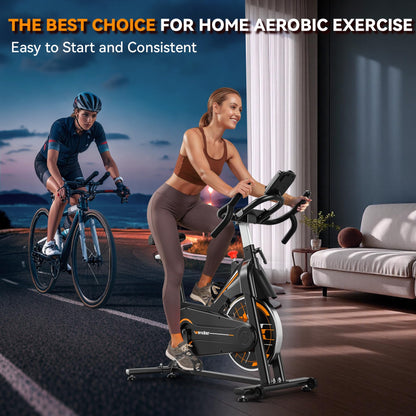 Wenoker Exercise Bike,Indoor Spin Bike with Adjustable Resistance Bluetooth Fitness App, 350 LBS Heavy Duty Frame,Smooth Quiet Belt Drive, Adjustable Handlebars & Seat with Transport Wheels
