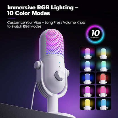 USB Microphone for PC Gaming: Condenser Microphone RGB for Gamer with Stand Mic - Recording Mic for Computer&Laptop with Qiuck Mute - Desk Podcast Mic for Podcast & Singing & Streaming & Youtube Black