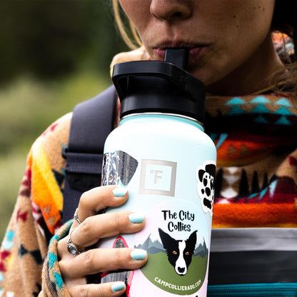 IRON °FLASK Camping & Hiking Hydration Flask with Straw, Wide Mouth Insulated Stainless Steel Sports Water Bottle - Midnight Black 24 oz - Straw (1 Lid)