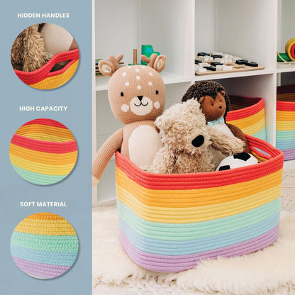 Light Honey Cotton Rope Baskets for Shelves, Set of 3 - 15"×10"×9½" - Woven Storage Baskets for Organizing - Closet, Nursery, Bedroom, Playroom - Toys, Books, Towels, Clothes