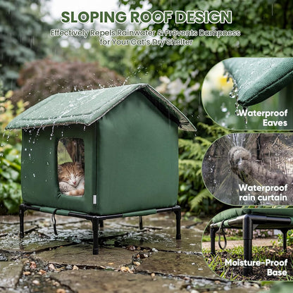 JUNSPOW Outdoor Cat House Weatherproof - All-Season Insulated Cat Shelter for Stray & Feral Cats, Spacious 17.7" L x 15.7" W x 21.6" H Interior, Waterproof & Windproof Design for Yard, Porch, Garage