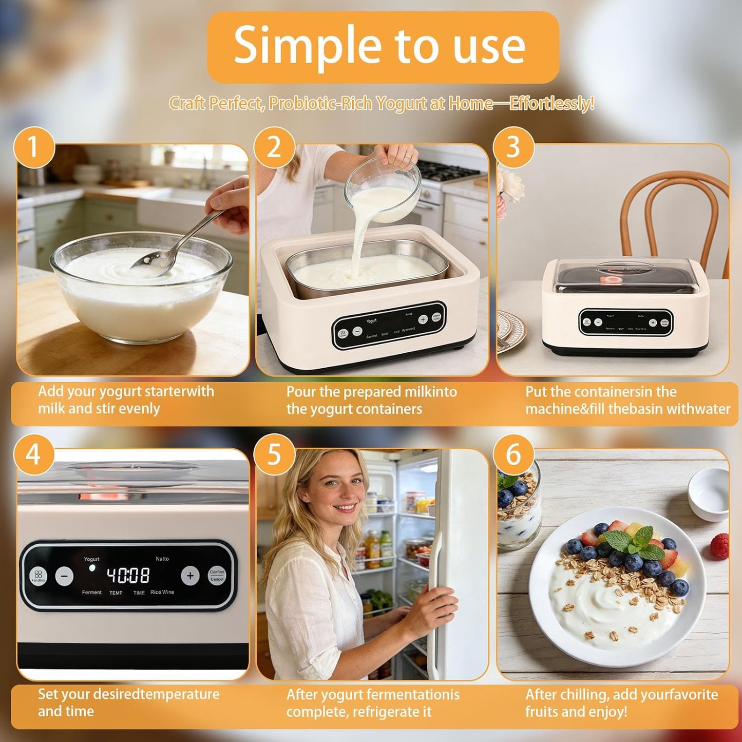 Yogurt Maker，with Timer and Temperature Control, Auto-Shutoff Feature, 1.6-Liter Stainless Steel Inner Pot + 9 Dishwasher-Safe Jars—Easily Make Fresh Probiotic Yogurt and Enjoy Natural Health
