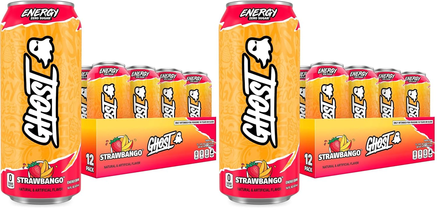 GHOST Energy Drink, Zero Sugars, 12-Pack, Cherry Limeade, 16oz | Energy & Focus Pre Workout Drink, No Artificial Colors, Gluten-Free, Vegan - 200MG Natural Caffeine, L-Carnitine, Taurine