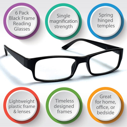 Boost Eyewear Reading Glasses, Traditional Black Frames, with Spring Loaded Hinges