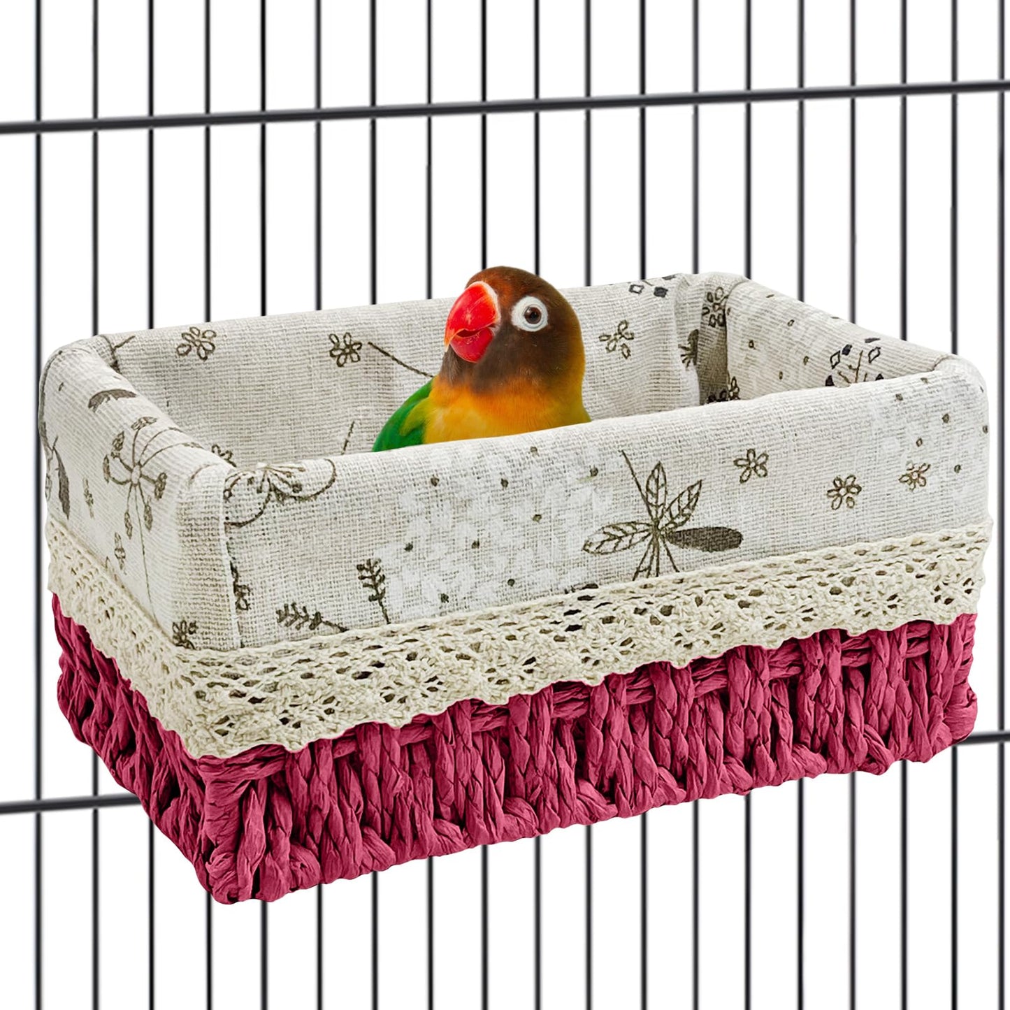kathson Bird Nest Parrot House Birds Sleeping Bed Straw Weave All Season Hanging Hammock Bird Bed Snuggle Hut Birdcage Accessories for Parakeets Budgies Cockatiels Conures Quaker Parrot(Yellow)