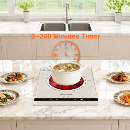 Dual Coil Design of 2 Burner Electric Cooktop, 1800W Ceramic Hot Plate for Cooking, Infrared Double Burner Portable Countertop or 24inch Built-in Radiant Stove Top Cooker, Compatible with All Cookware