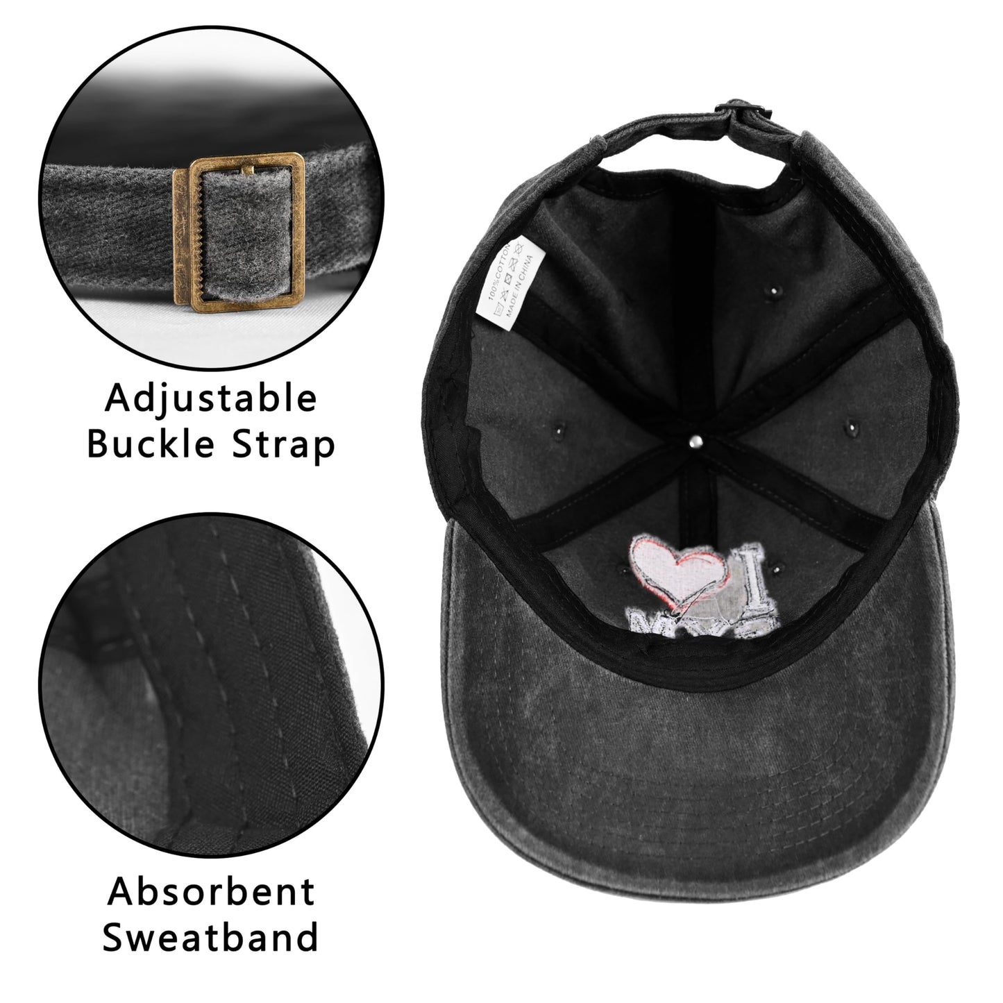 Embroidered Baseball Cap Adjustable Vintage Washed Distressed Denim Baseball Hat for Women Men