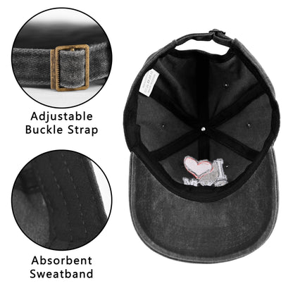 Embroidered Baseball Cap Adjustable Vintage Washed Distressed Denim Baseball Hat for Women Men