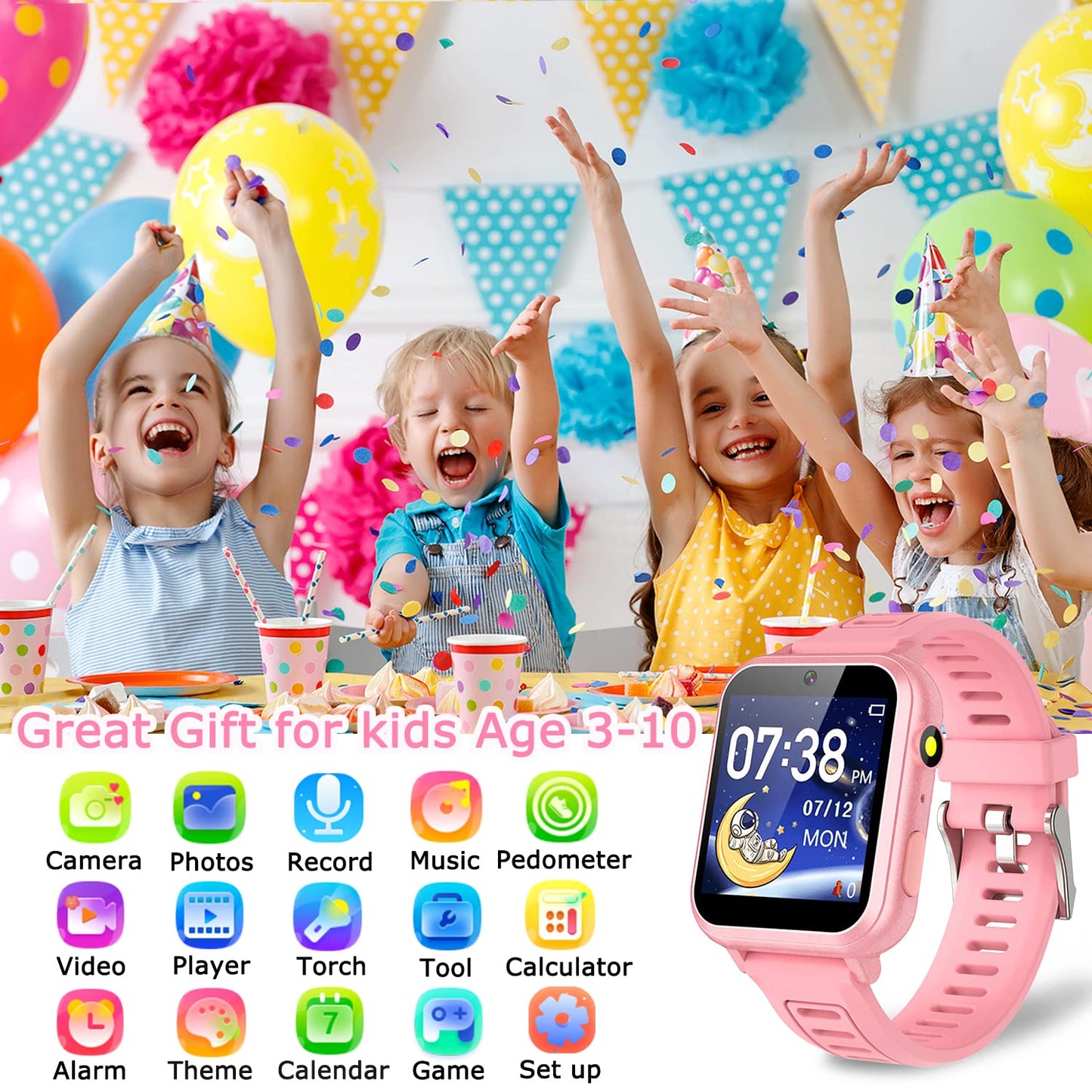 Cosjoype Kids Game Smart Watch for Kids with 39 Puzzle Games HD Touch Screen Camera Music Player Pedometer Alarm Clock Calculator Flashlight 12/24hr Kid Watch Gift for 4-12 Year Old Boys Toys for Kid