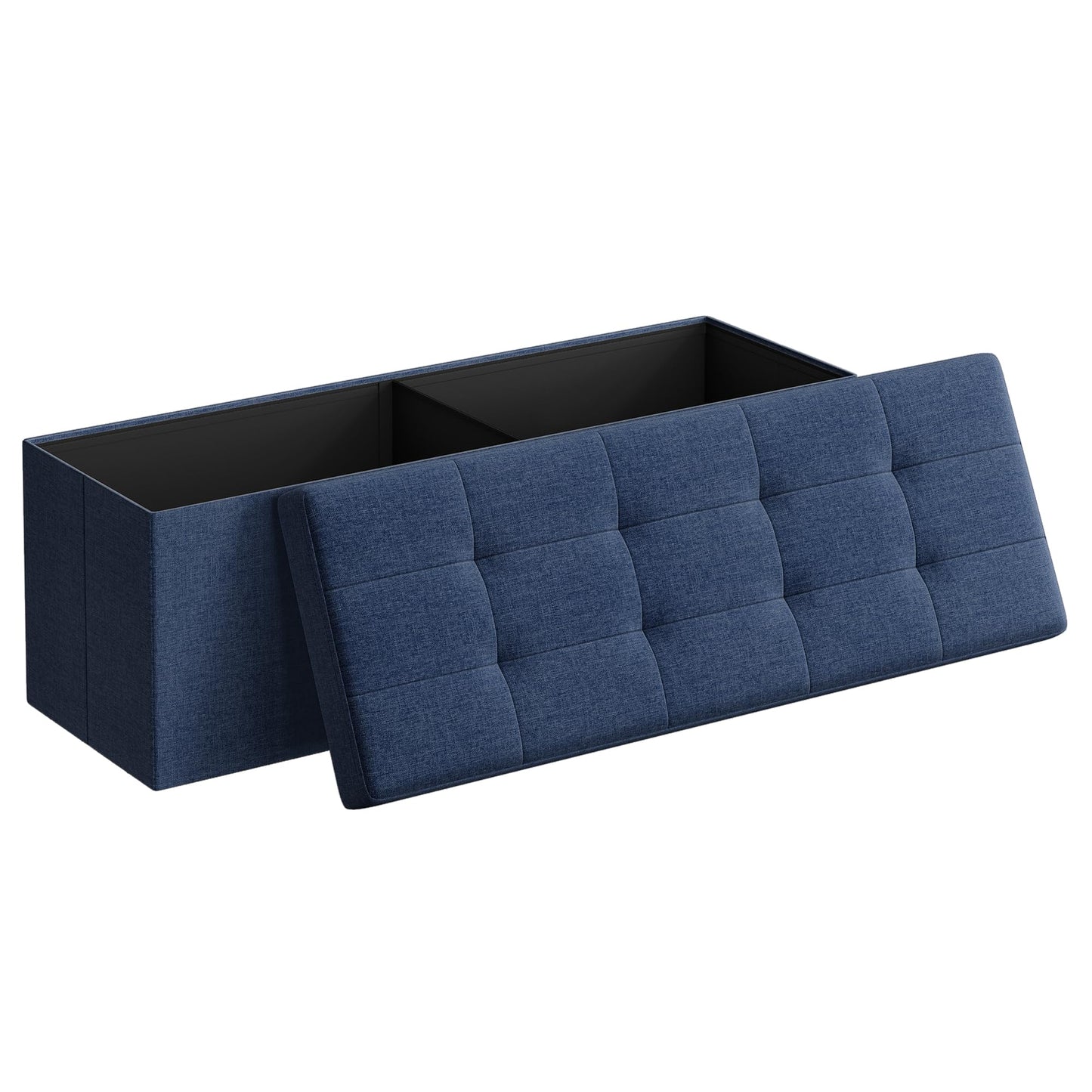 SONGMICS MAZIE Collection - 30 Inches Folding Storage Ottoman Bench, Ottoman Foot Rest, End of Bed Bench, Storage Chest, Load 660 lb, for Living Room, Bedroom, Entryway, Dark Gray ULSF47K