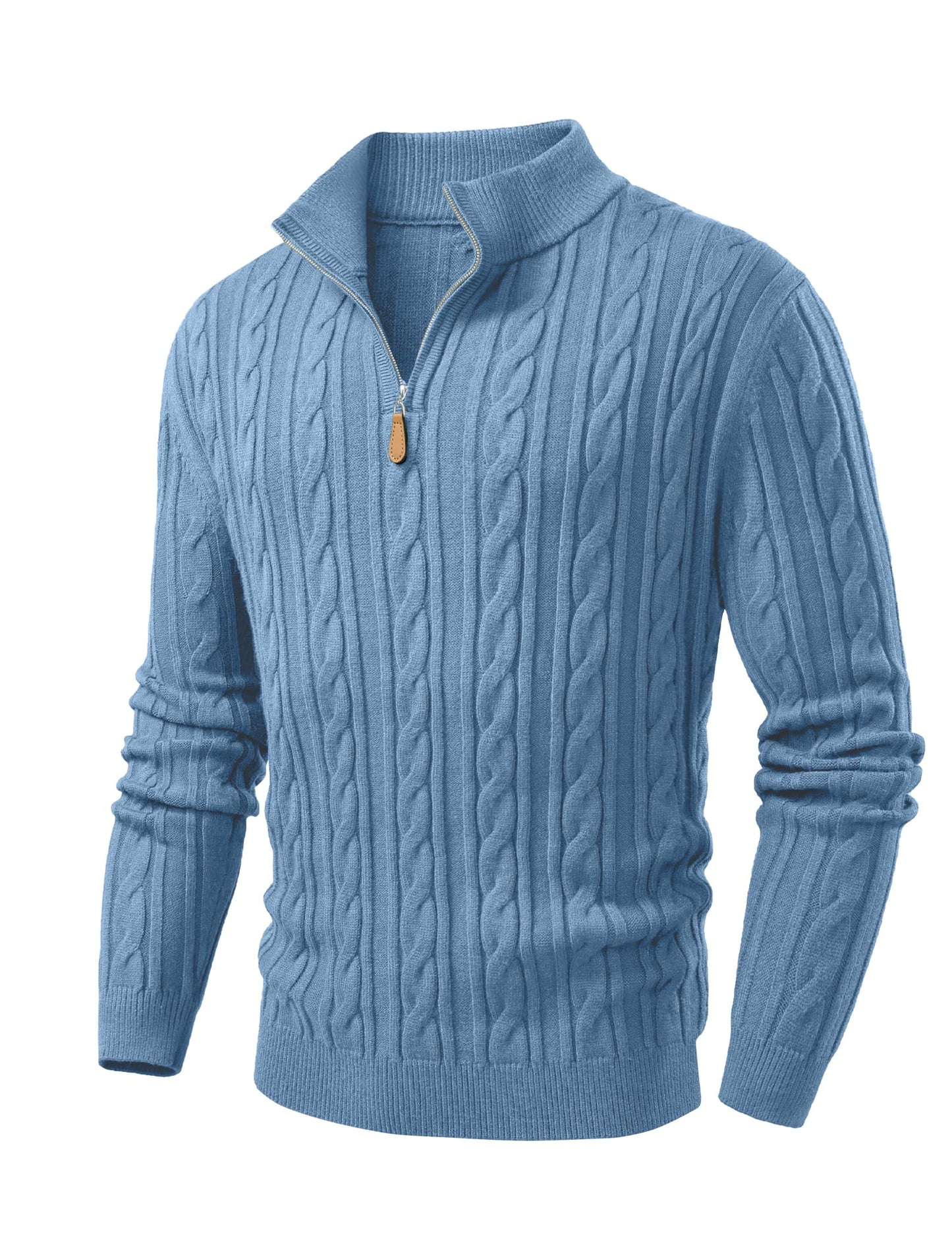 JMIERR Men's Quarter Zip Pullover Sweater Cable Knit Casual Stand Collar Texture Knitted Sweaters