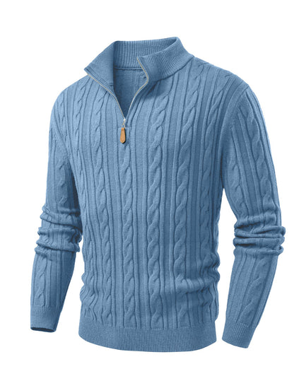 JMIERR Men's Quarter Zip Pullover Sweater Cable Knit Casual Stand Collar Texture Knitted Sweaters