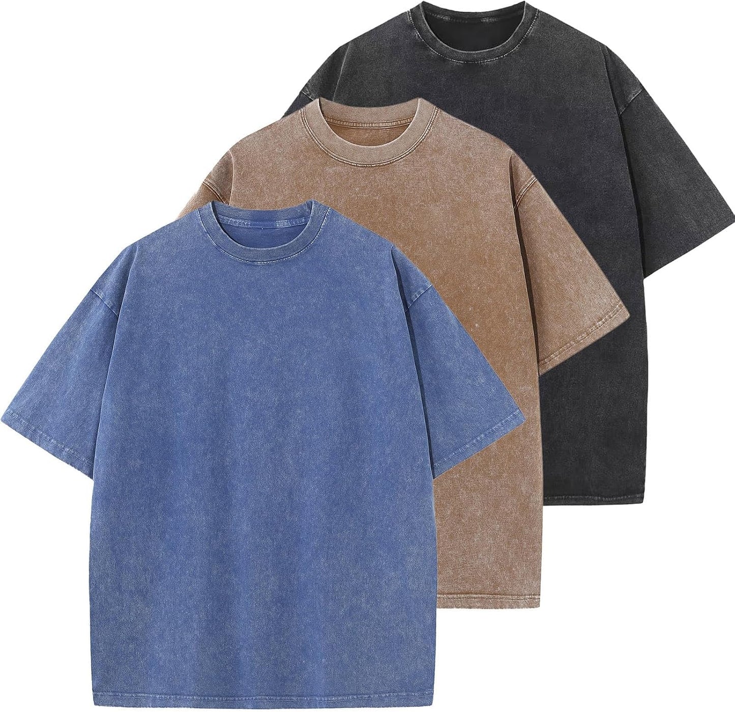 Men's Cotton T-Shirts Oversized Unisex Short Sleeves Casual Loose Wash Solid Basic Tee Tops
