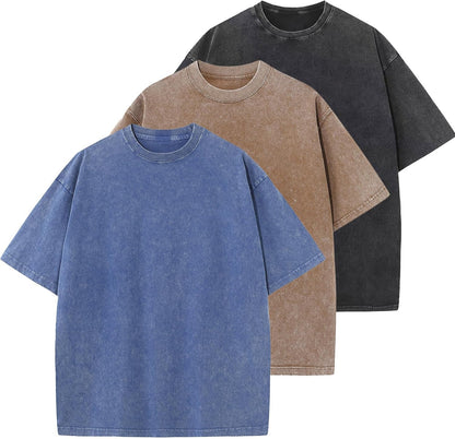 Men's Cotton T-Shirts Oversized Unisex Short Sleeves Casual Loose Wash Solid Basic Tee Tops