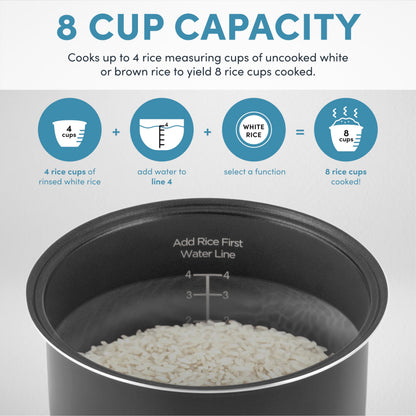 AROMA Digital Rice Cooker, 4-Cup (Uncooked) / 8-Cup (Cooked), Steamer, Grain Cooker, Multicooker, 2 Qt, Stainless Steel Exterior, ARC-914SBD