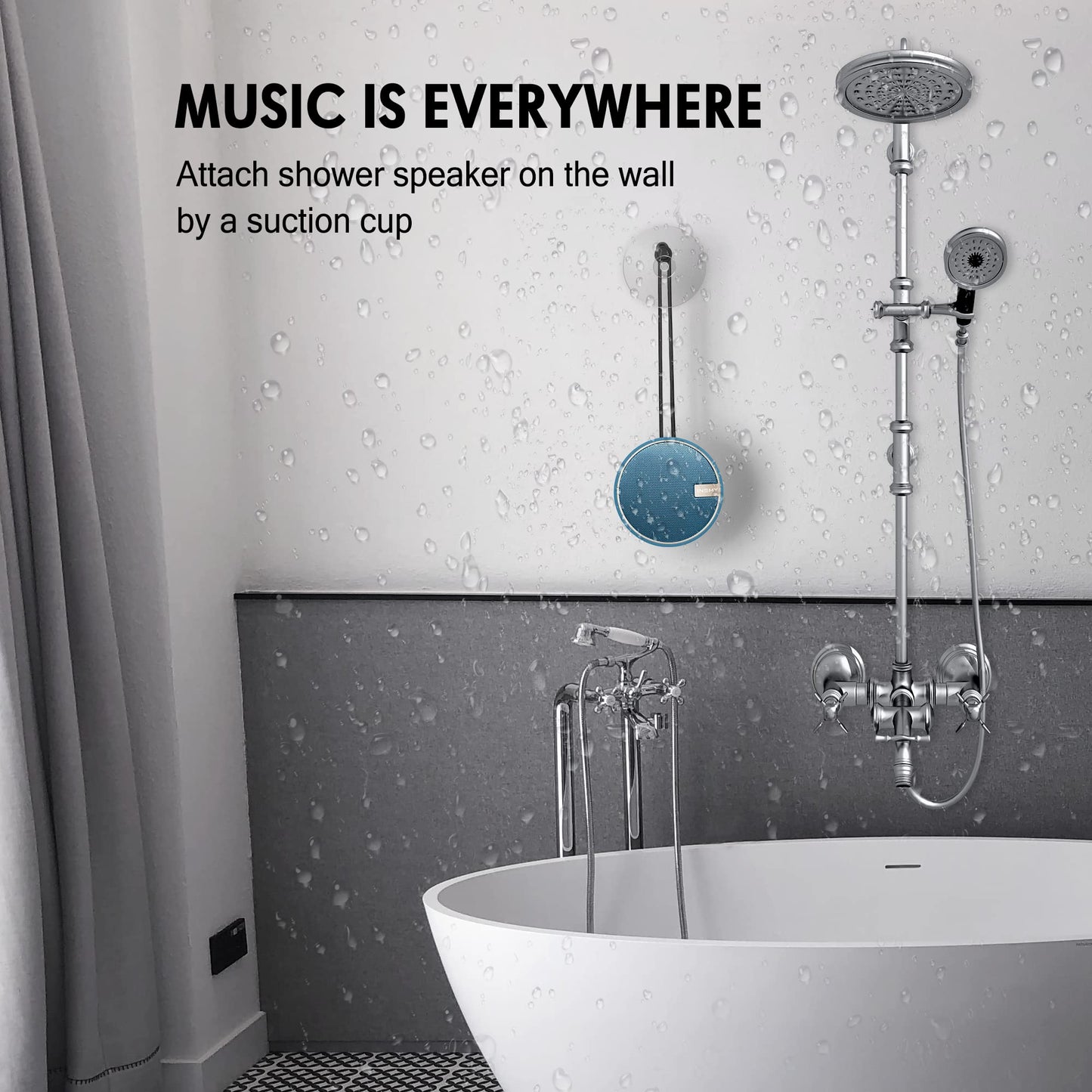 INSMY C12 IPX7 Waterproof Shower Bluetooth Speaker, Portable Small Speaker, Speakers Bluetooth Wireless Loud Clear Sound Support TF Card Suction Cup for Kayak Canoe Beach Gift (Black)