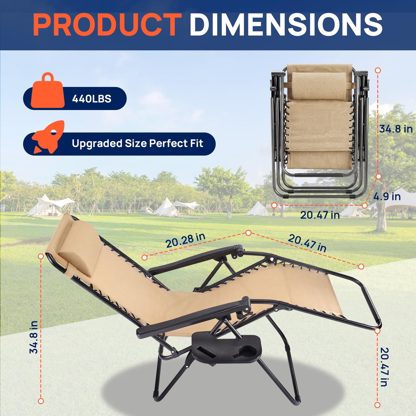 Alpen Zero Gravity Lounge Chair Set of 2, Patio Chair Folding Lounge Chairs for Outside, Portable Camping Chairs with Pillow and Cup Holder, Outdoor Recliner for Beach Outdoor Camping, Black