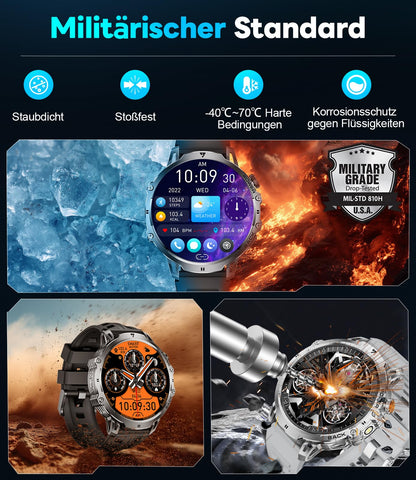 LIGE Military Smart Watches for Men(2 Bands),1000mAh/1.85" HD Large Screen Smartwatch, Flashlight/110+ Sports Modes/Sleep Monitor, Fitness Tracker Watch for Android iOS,Black