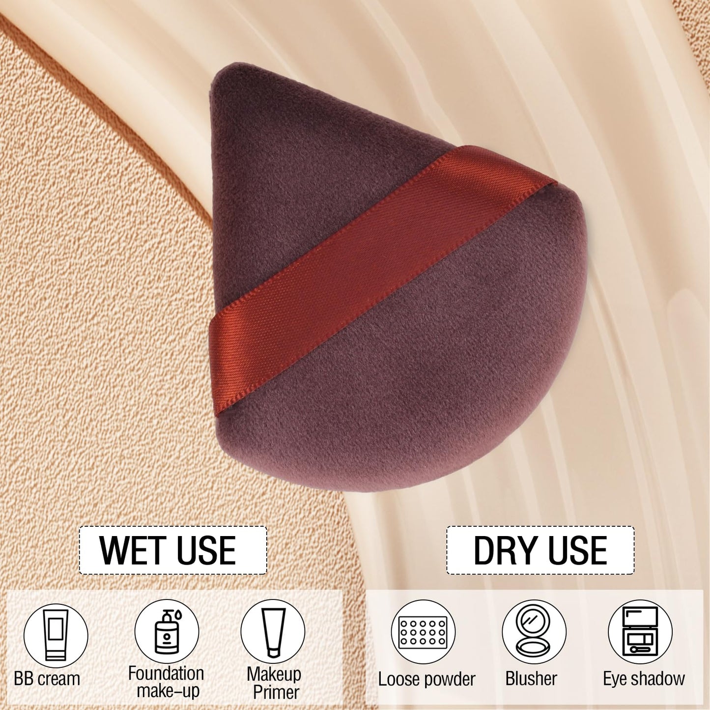 Pimoys 6 Pieces Powder Puff, Face Makeup Sponge Soft Velour Triangle Powder Puffs Beauty Sponge for Loose Powder (Black, Pink)