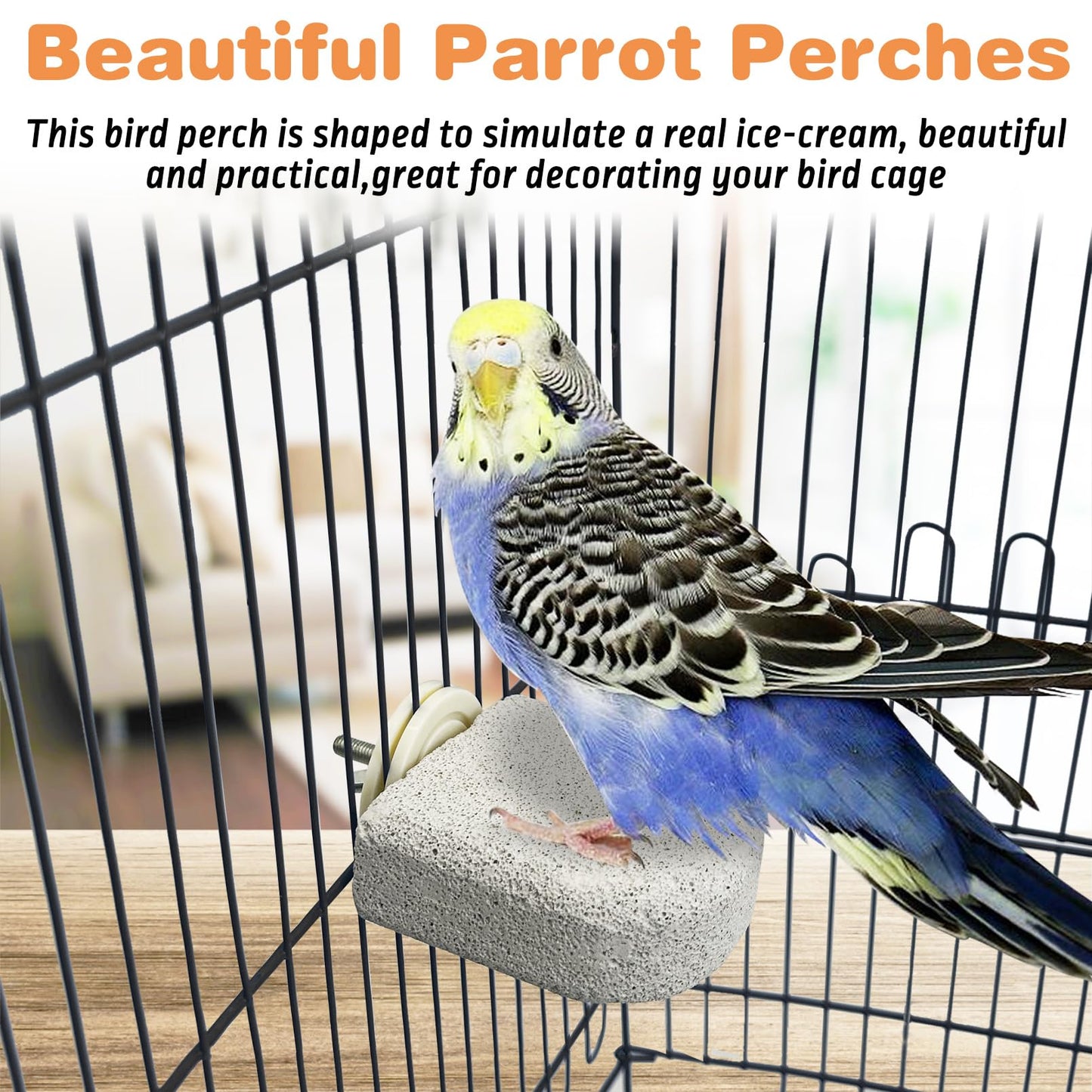 PINVNBY 4 PCS Bird Perch Stands Parrot Calcium Perch Beak Grinding Stone Foot Claws Trimmer Parakeet Platform Parrot Chewing Toys for Small Medium Cockatiel Conure Lovebird Finch