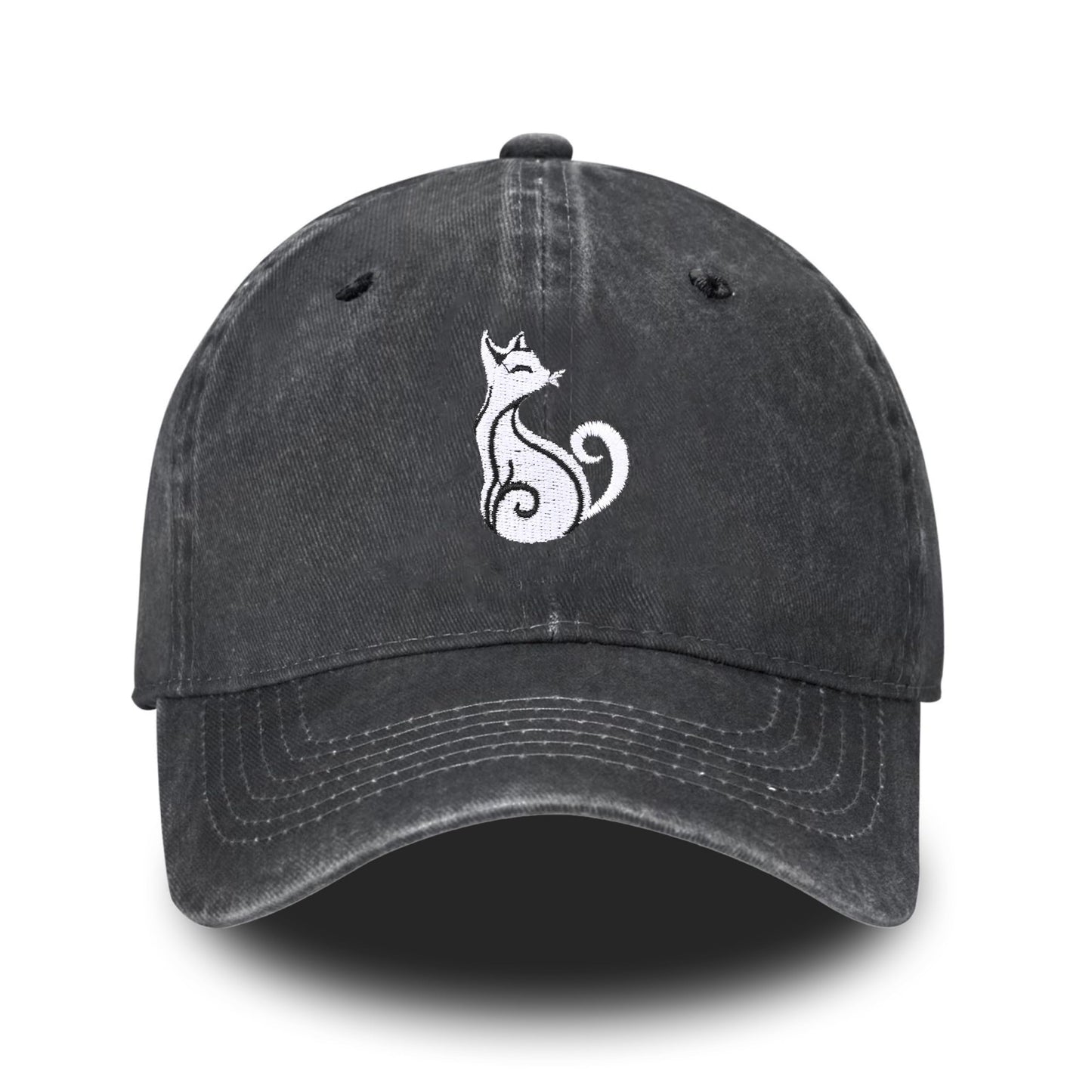 Embroidered Baseball Cap Adjustable Vintage Washed Distressed Denim Baseball Hat for Women Men