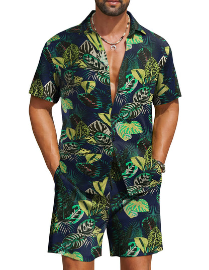 COOFANDY Men's Hawaiian Matching Set Summer Beach 2 Piece Outfits Flower Button Down Shirts and Shorts Vacation Outfits